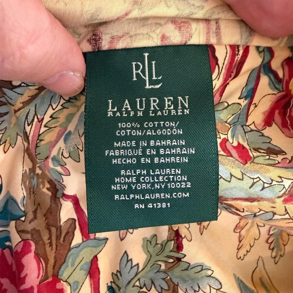 Vtg Ralph Lauren Home King Floral Cotton Pillow Sham Pair Jute Tangier Old Money